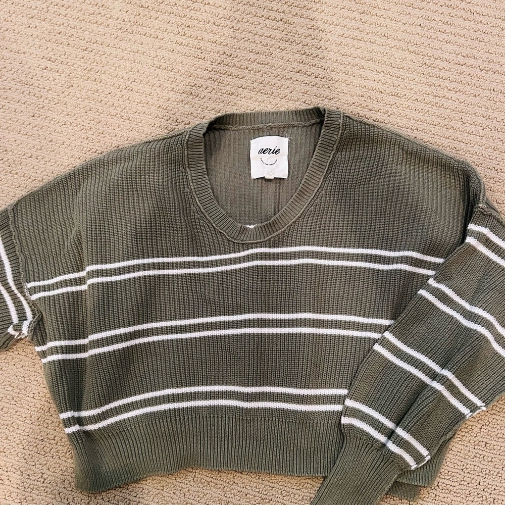 Aerie Olive Green Striped Sweater